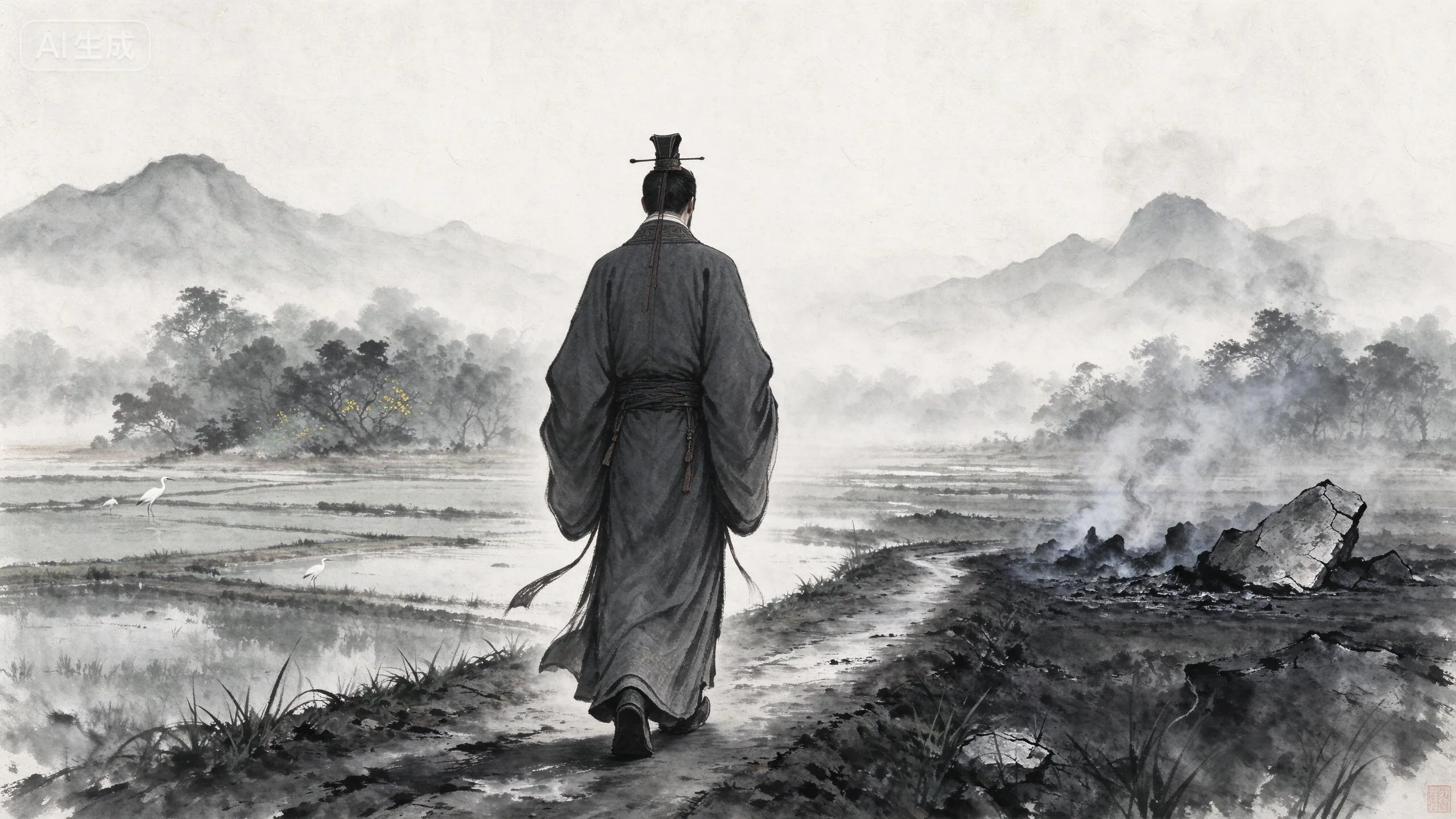 李冰沿田埂独行回程